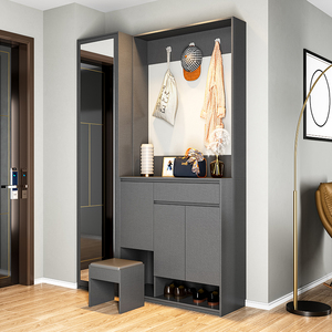 鞋柜家用入户客厅隔断北欧进门靠墙大容量轻奢玄关柜鞋柜一体镜子