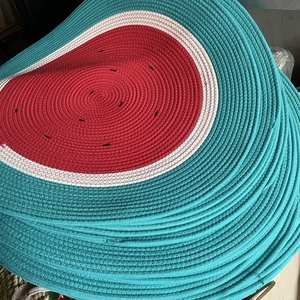 外贸出口 棉绳编织 75厘米圆形大地垫  西瓜图案卧室垫子飘窗坐垫