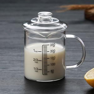 耐热玻璃量杯儿童牛奶杯带刻度杯200ml500ml毫升杯子带盖水杯家用
