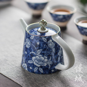 青花瓷茶壶陶瓷功夫茶具西施壶复古小水壶过滤泡茶器手持壶