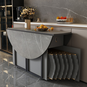 圆形岩板可折叠家用小户型餐桌椅意式极简轻奢风收纳高端伸缩饭桌