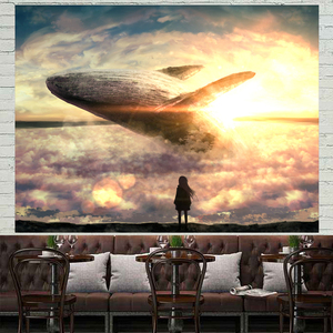 客厅鲸鱼简约风景沙发背景布ins挂布挂毯装饰墙布背景墙床头卧室