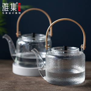 雅集茶具透明壶提梁壶耐热加厚锤纹玻璃煮水壶烧水带把大容量茶壶