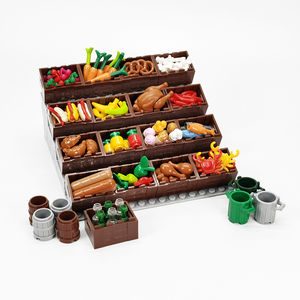 兼容乐高小颗粒积木moc食物零食展架筐水果面包甜点益智拼装玩具