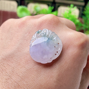 老坑冰种缅甸天然a货紫罗兰带绿彩玉桃子玉坠 翡翠寿桃吊坠玉蝙蝠