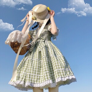 夏装短袖学院风女孩洛丽塔公主裙儿童格子洋气时髦裙子10人付款85