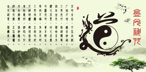 中式禅意壁纸 金光神咒 风水馆 太极八卦佛教道教背景墙壁画墙纸