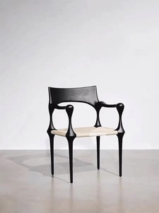 法式中古实木餐椅复古诧寂风高背艺术创意单人休闲椅设计师藤编椅