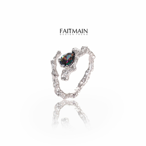 FAITMAIN原创设计Y2K不规则纯银戒指女开口小众镶嵌宝石ins冷淡风