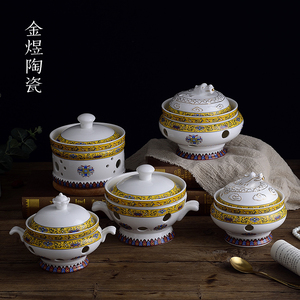 陶瓷炖盅炖燕窝隔水炖一人带盖碗蒸汤家专用小号迷你双耳骨瓷蒸盅