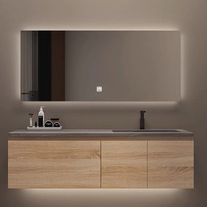 轻奢岩板一体盆浴室柜组合卫生间智能洗脸双盆洗漱台悬挂式卫浴柜