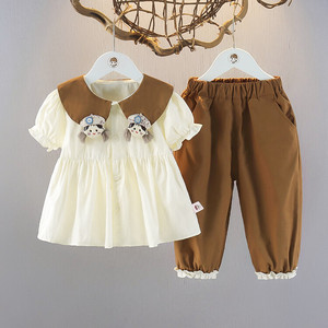 女童夏装套装2024新款时髦洋气婴儿纯棉衣服女宝宝夏天短袖两件套