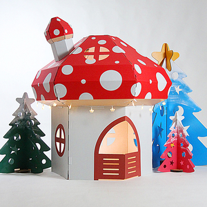 蘑菇精灵屋纸箱房子 幼儿园儿童游戏屋diy手工纸箱房子瓦楞纸帐篷