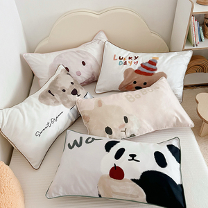 【富山草莓】ins卡通可爱熊猫100支长绒棉枕套全棉纯棉枕头套家用