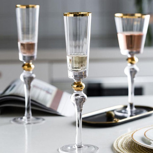 奢华金边红酒杯高级感香槟杯样板间酒具软装饰餐桌摆件高脚玻璃杯