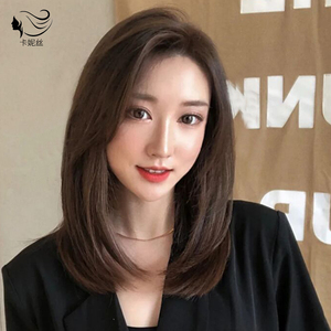 假发女中长发真人发时尚气质八字刘海内扣锁骨发修颜减龄整顶头套