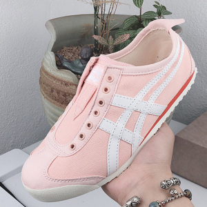正品tiger鬼冢虎女鞋粉色帆布鞋女一脚蹬情侣虎冢鞋透气夏季男鞋