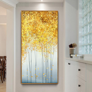 发财树现代轻奢玄关装饰画开门见金过道金色抽象走廊墙面大幅挂画