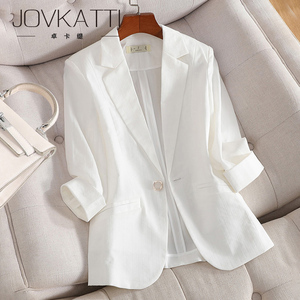 JOVKATTI高端品牌西装女2024夏季新款小个子休闲显瘦白色短款外套
