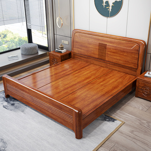 金花梨木实木床现代简约卧室1.8米双人大床菠萝格仿古中式红木床