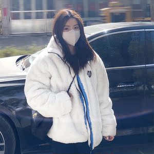 冬季时代少年团丁程鑫同款羊羔绒外套女盐系学院风oversize棉服