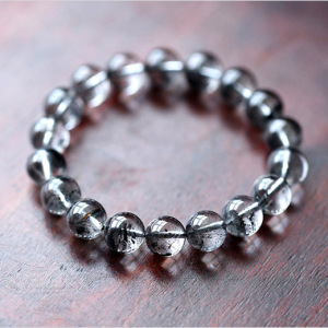 依昌出品 天然水晶 泼墨画 巴西天然黑幽灵手链