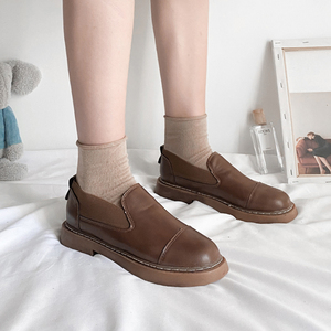 chic小皮鞋女ins潮复古单鞋一脚蹬春款百搭原宿学院风学生日系鞋