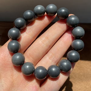 方言和田玉精品佩戴级新疆青花聚墨墨玉籽料12mm圆珠手链手串o