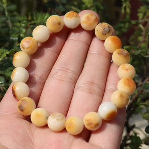 方言和田玉精品河北唐河老熟黄沁皮籽料佛圆珠10mm男女手链手串n