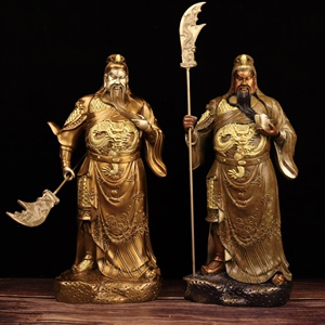精工纯铜横刀立刀黄铜关公摆件 关羽武财神摆设店铺开业搬家礼品