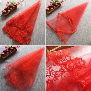 新款红色新娘头纱中式结婚婚礼蕾丝花边婚纱刺绣短款头纱1.5米长