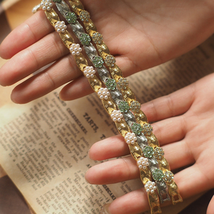 生日缎带手链施家宝石镶嵌拉丝纹理经典手链珍珠复古vintage中古
