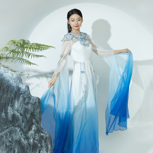 琴愫高端古筝演出服中国风云肩汉服民乐表演艺考主持服装礼服女