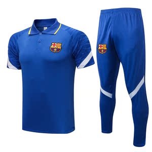 21-22巴萨足球服polo衫训练队服彩兰色巴塞罗那短袖泰版球衣套装