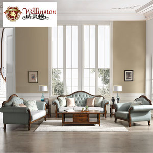 威灵顿 轻奢美式实木沙发客厅简约小户型三人位真皮沙发X608-21