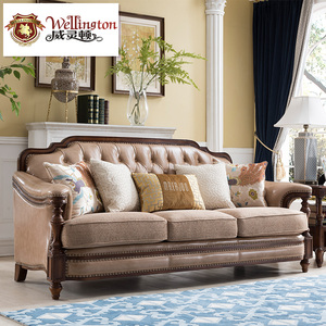 威灵顿 美式皮布沙发现代客厅简美沙发组合乡村别墅沙发X602-26