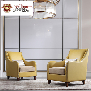威灵顿 现代美式休闲椅简美真皮老虎椅轻奢简约客厅沙发椅Y608-1
