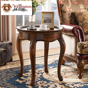 威灵顿 欧式小圆桌美式实木小茶几沙发边几角几电话几圆几N603-16