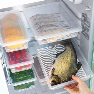 冰箱冷冻鱼肉沥水保鲜盒厨房分类收纳盒塑料长方形带盖冷藏盒