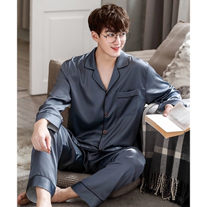 高档睡衣2022年新款男士春秋季真丝长袖家居服薄款桑蚕丝冰丝套装