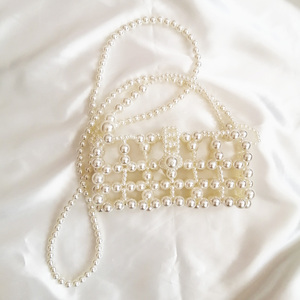 法式复古珍珠包镂空手工串珠斜挎手提小方包手机珠珠包包小众ins