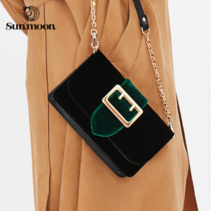 sunmoon2017新款女包丝绒链条单肩包斜挎复古潮韩版简