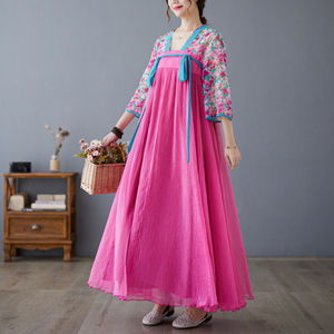唐装汉服汉元素大码女装日常中国风文艺复古改良版套头大摆连衣裙
