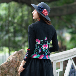 中式背心女丽江民族风女装刺绣花朵开衫减龄上衣春秋复古衣服马甲