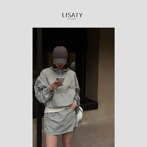 LISATY 防水防晒系列 设计感连帽半拉链晒冲锋衣+裙裤套装