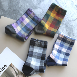 韩国东大门格子袜子19潮流女袜纯棉女中腰袜ins风网格拼色复古风