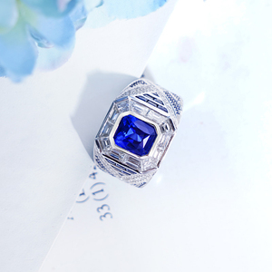 六月珠宝斯里兰卡18k金天然皇家蓝蓝宝石男戒钻石镶嵌彩宝定制
