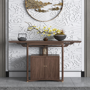 新中式实木玄关柜黑胡桃木餐边柜禅意装饰边柜轻奢端景台储物条案