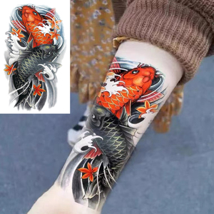 大花臂彩色鲤鱼纹身贴防水持久男女富贵鱼手臂半臂锦鲤纹身贴纸