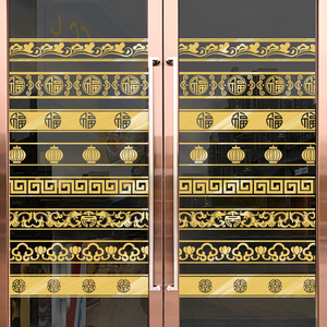 中式玻璃腰线墙贴纸古典高档金色定制店铺橱窗移门公司防撞装饰条